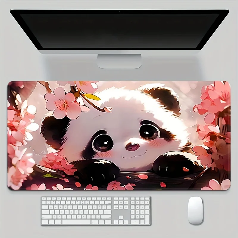 Large Extra Anime Panda Pattern Mouse Pad Natural Rubber Stitched Edges, Non-Slip Base for Gaming Office Gift desk accessories