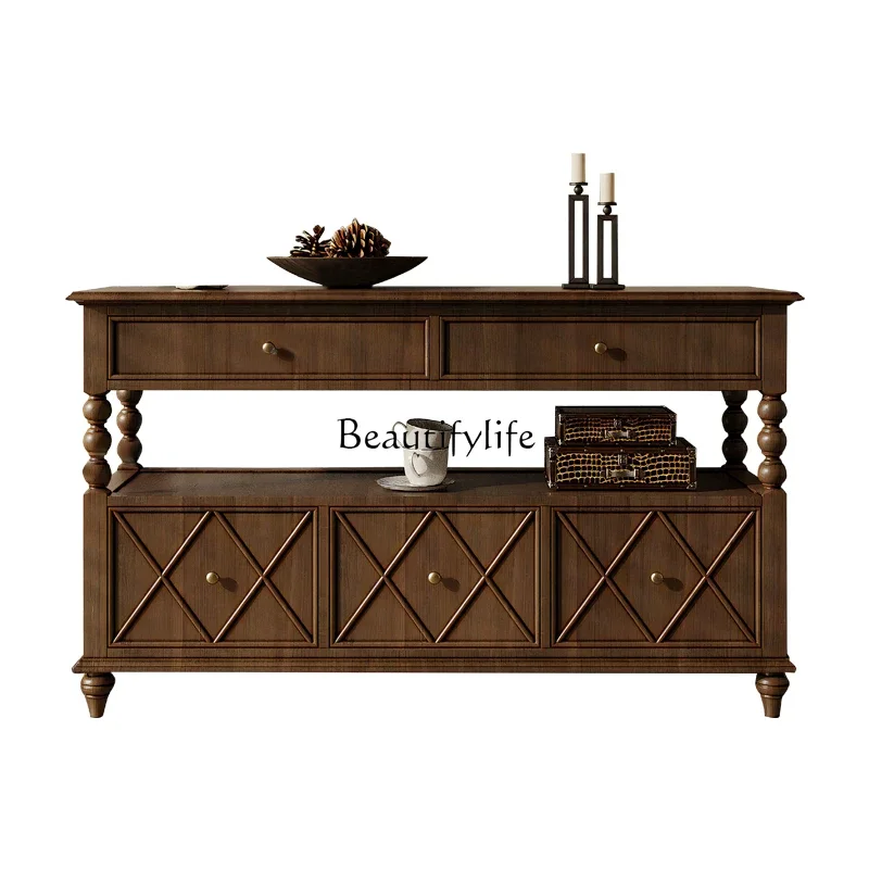

American retro solid wood chest storage antique living room wall cabinet