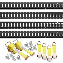 SucceBuy E Track Tie-Down Rail 18PCS 5' E-Tracks Set 4 Steel Rails with D-Ring & 2 Ratchet Straps for Cargo Motorcycles Bikes