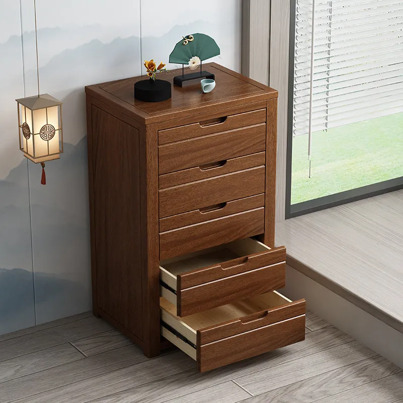 Full solid wood chest of drawers Walnut chest of drawers Chinese simple bedroom storage living room bedside storage complete pac
