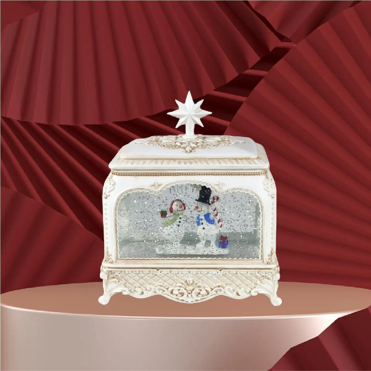 2024 New Christmas Jewelry Box Crystal Ball Automatic Snow LED Light Desktop Decoration