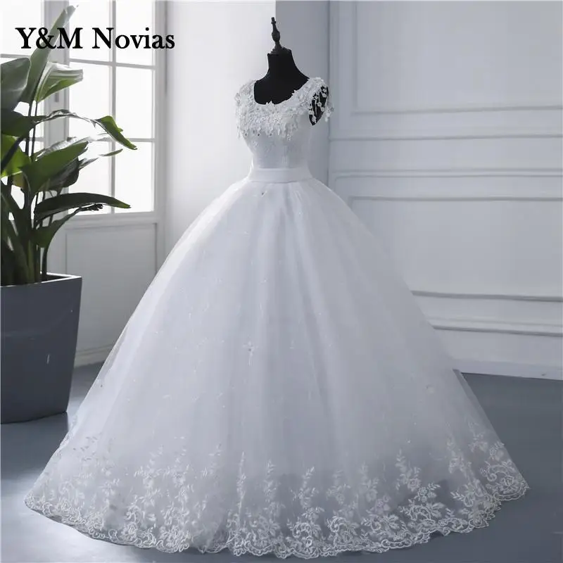 New Spring Lace Appliques 3D Flower Wedding Dresses Sleeveless Vestidos De Novia Off White O-Neck Princess Bride Gowns Plus Size