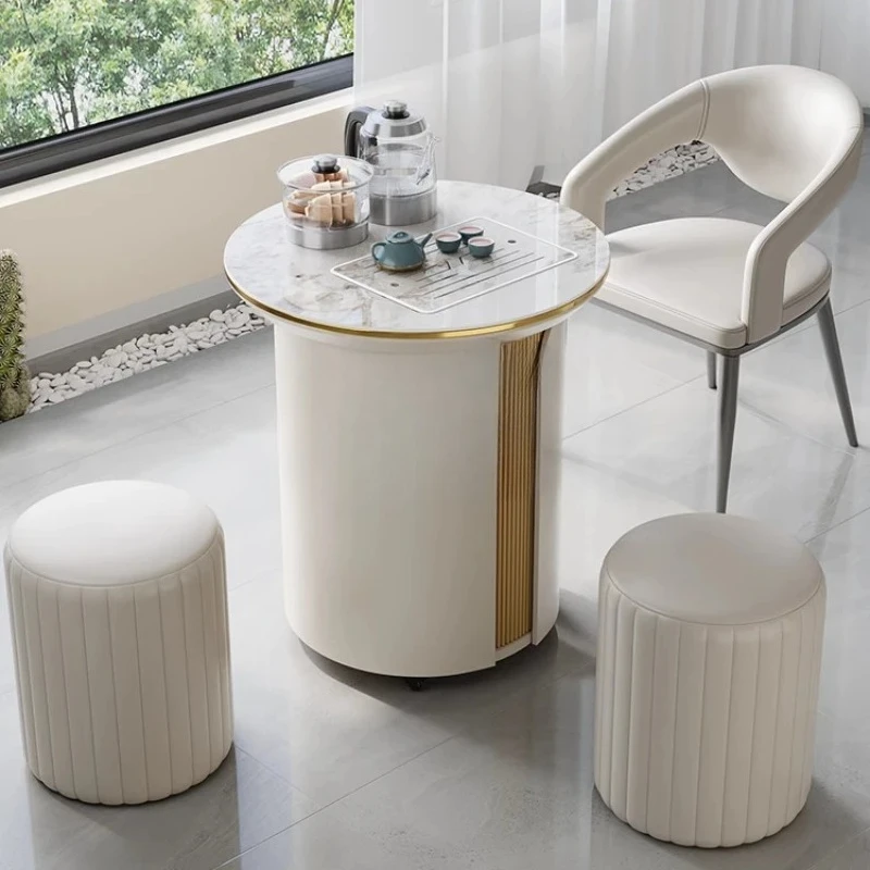 

Balcony small tea table and chair combination light luxury rock slab mobile tea table simple