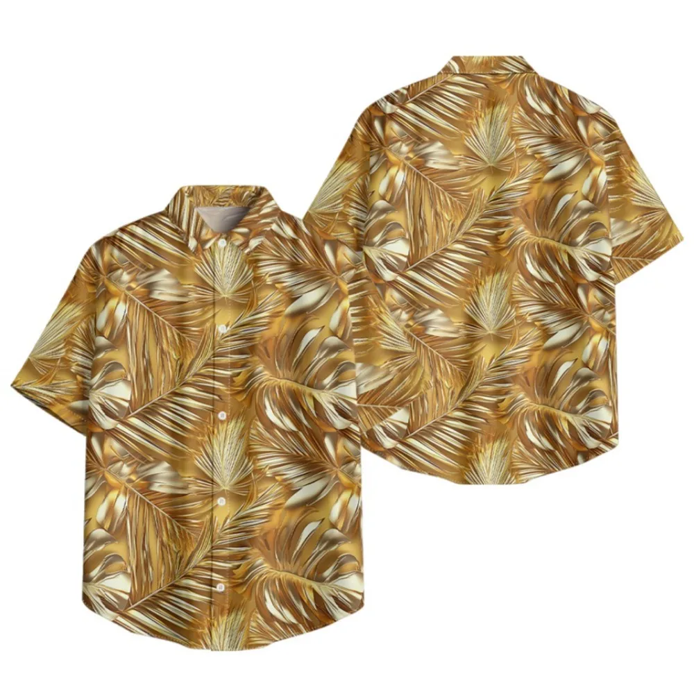 Men's Stylish Vacation Shirt Colorful Leaf Pattern Short Sleeve Top Hawaiian Lightweight Casual Beachwear for Tropical Holiday