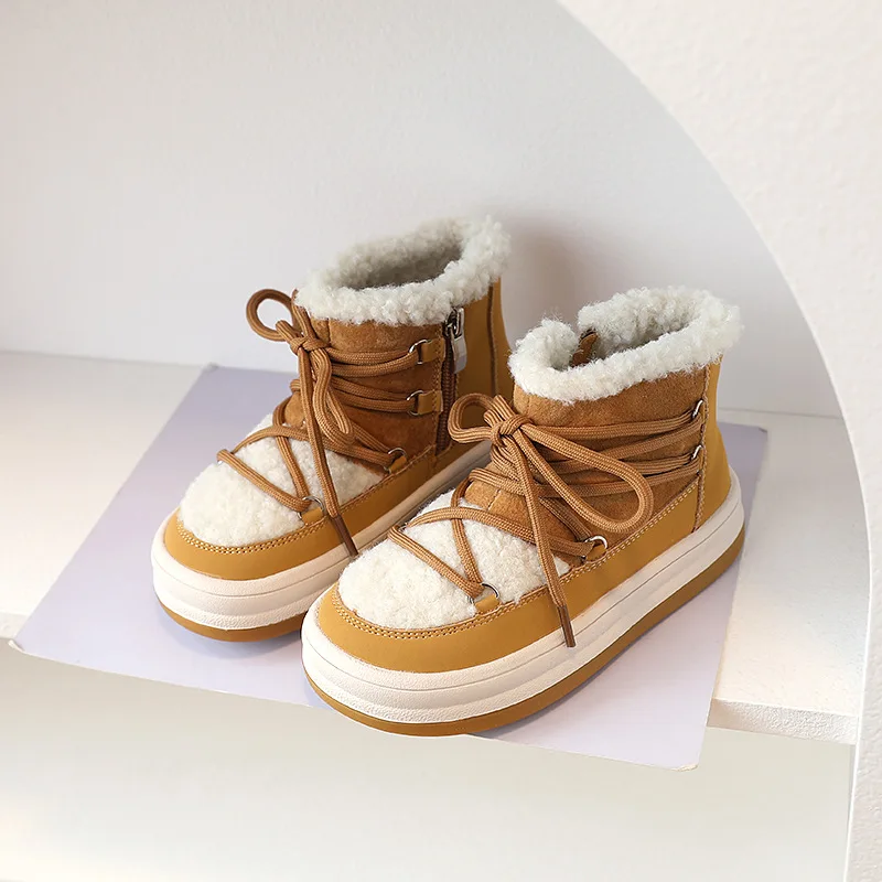 2024 New Autumn/Winter Children Boots For Boys Warm Plush Rubber Sole Toddler Kids Sneakers  Fashion Girls Boots 21-30