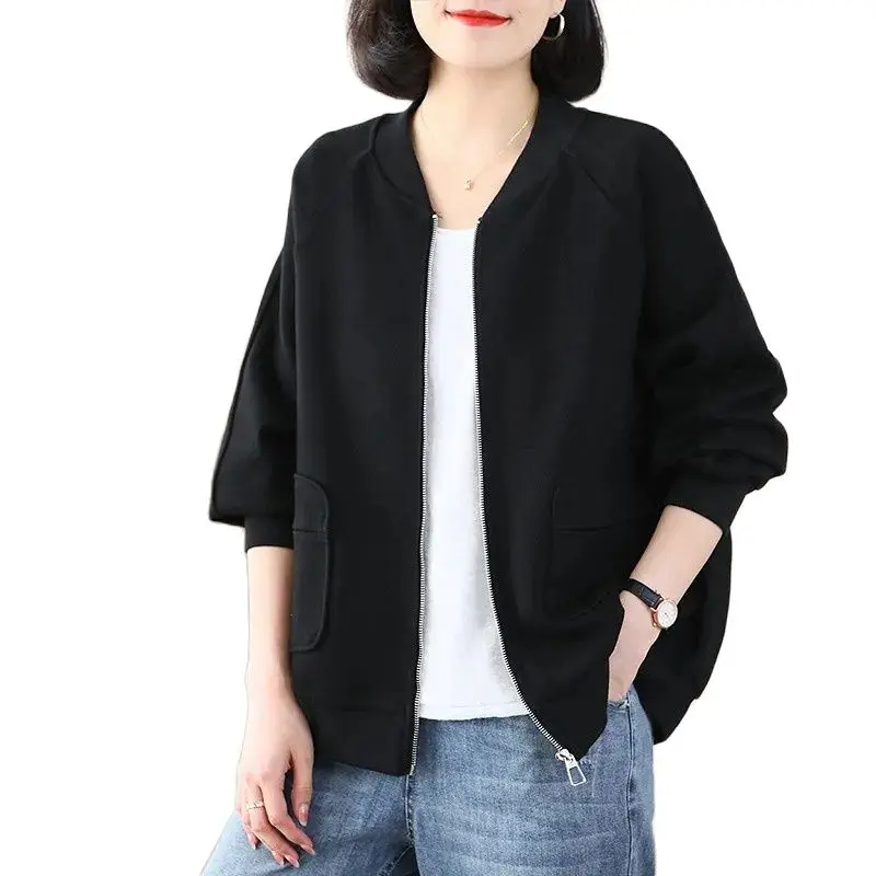 

Women Sweatsirt Short Casaco Feminino Spring Autumn Korean Solid Round Neck Women'sGacket Pure Colour Casual Cardigan Coat 2023