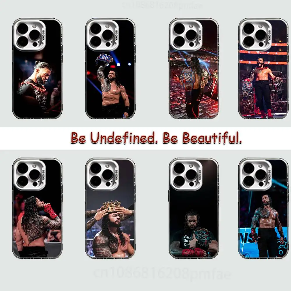Funda Protectora Blanca a Prueba de Golpes con Diseño del Luchador R-Roman Reigns para iPhone 17, 16, 15, 14, 13, 12, 11, Pro, XS, Max, Plus, Mini, SE