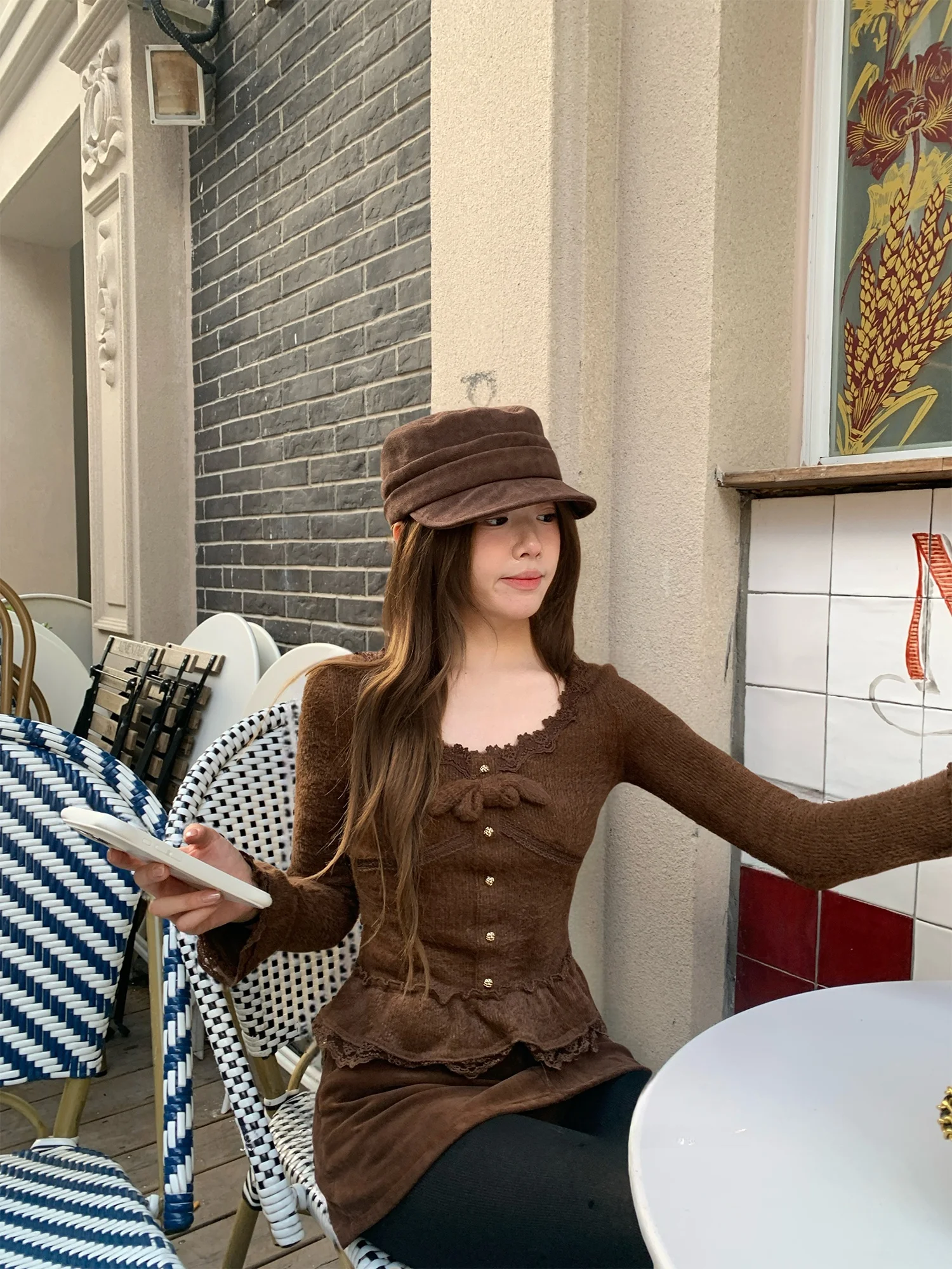 

Женский трикотажный свитер OKJJ с кружевной отделкой, облегающий, с имитацией меха норки, для ношения под одеждой, в стиле милой девушки