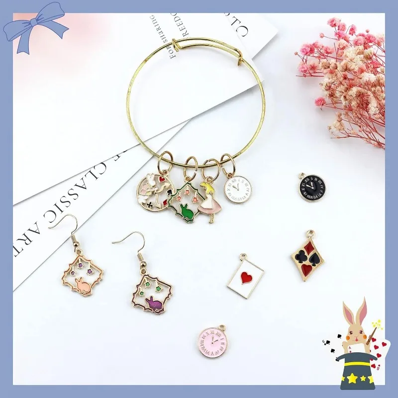 19PCS Assorted Gold Plated Enamel Alice Wonderland Wreath Charm Pendant DIY for Necklace Bracelet Jewelry Making and Crafting