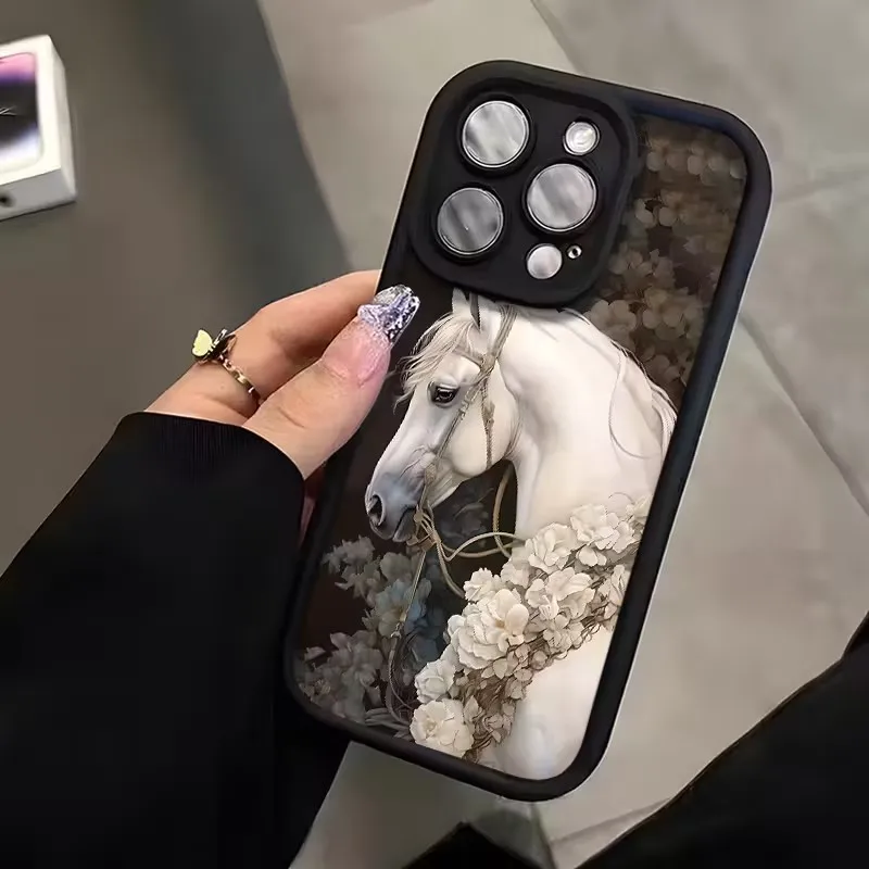 حافظة هاتف بتصميم حصان أبيض لطيف لهاتف آيفون 17AIR 16 15OLUS 14 13 12 11 PRO MAX غطاء ناعم #3