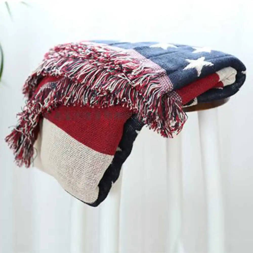 Knitted Throw Blanket American Flag Design 130x180cm Cotton Fabric Heavy Warm Chair Bed Sofa Throws Home Office Car Travel 3