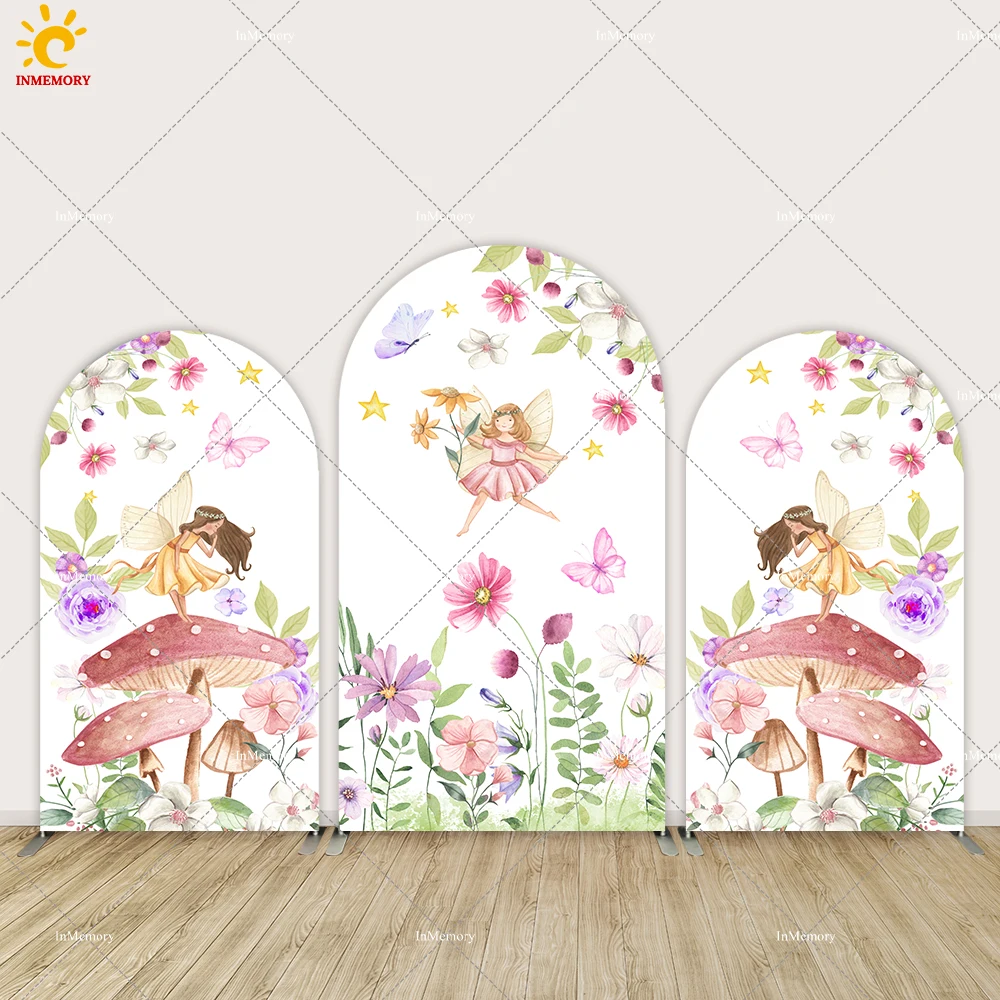 Fada princesa menina arco capa pano de fundo para festa de aniversário decoração suprimentos cogumelo flores chá de bebê recém-nascido chiara parede arqueada