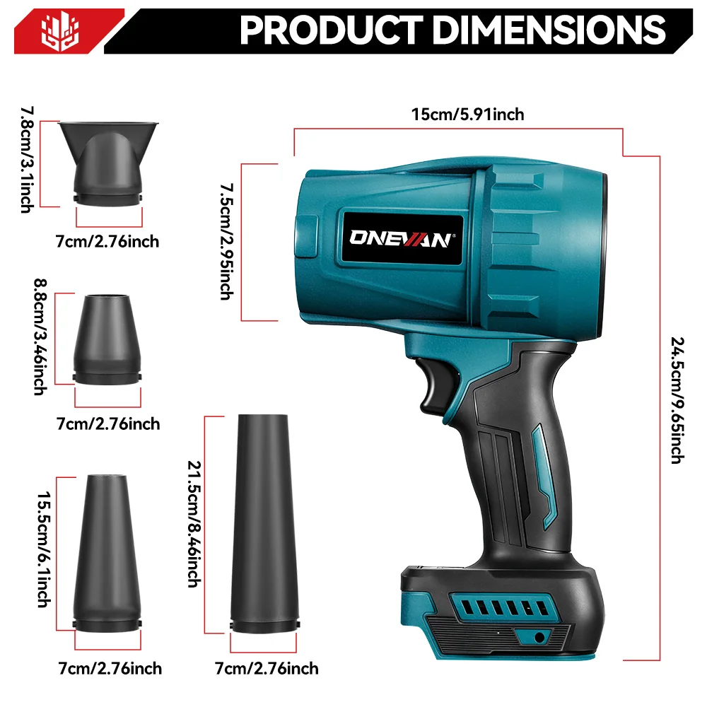 ONEVAN 3500 W Bürstenlosen Elektrischen Turbo Gebläse Cordless Handheld High Power Gebläse Schnee Staub Blasen Für Makita 18 V Batterie pin – Detail 5