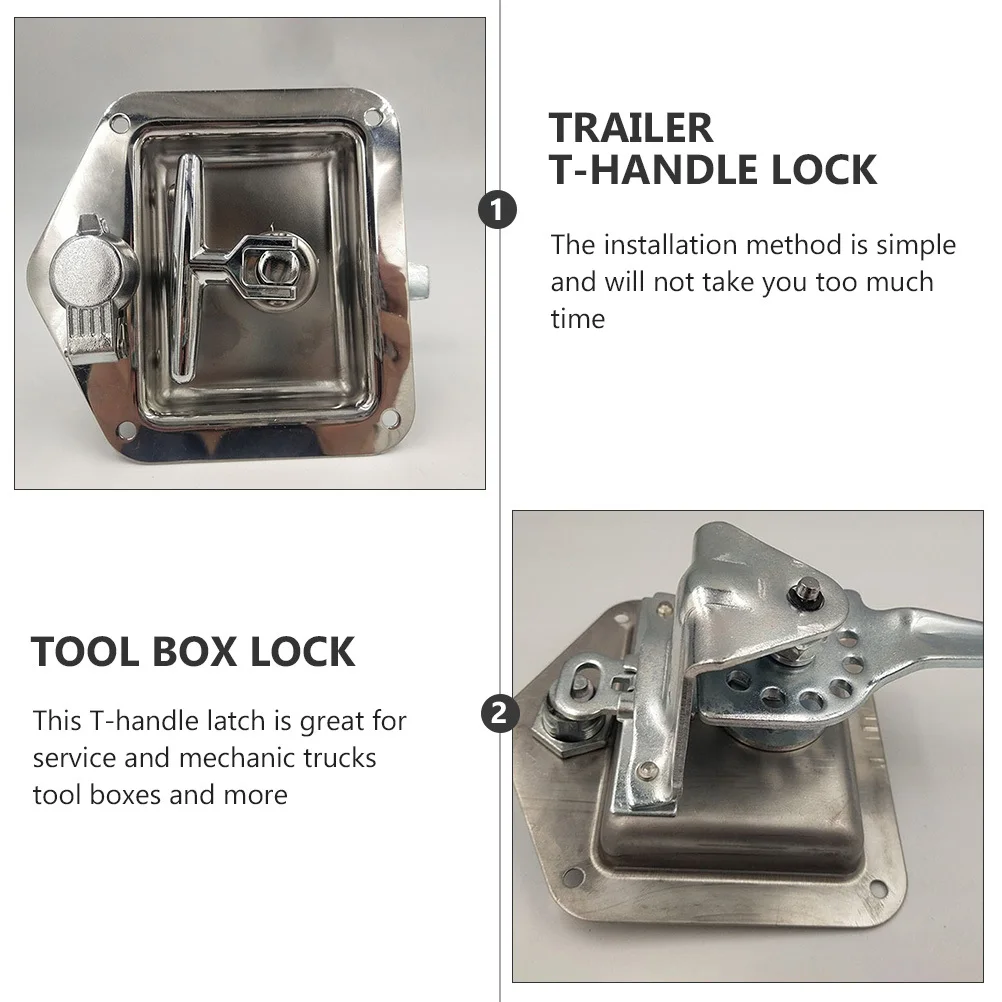 

1Set T-Handle Lock Stainless Steel Folding Trailer Door Latch for Tool Box Rv Trailer Lock with 2 Keys Heavy Duty Security