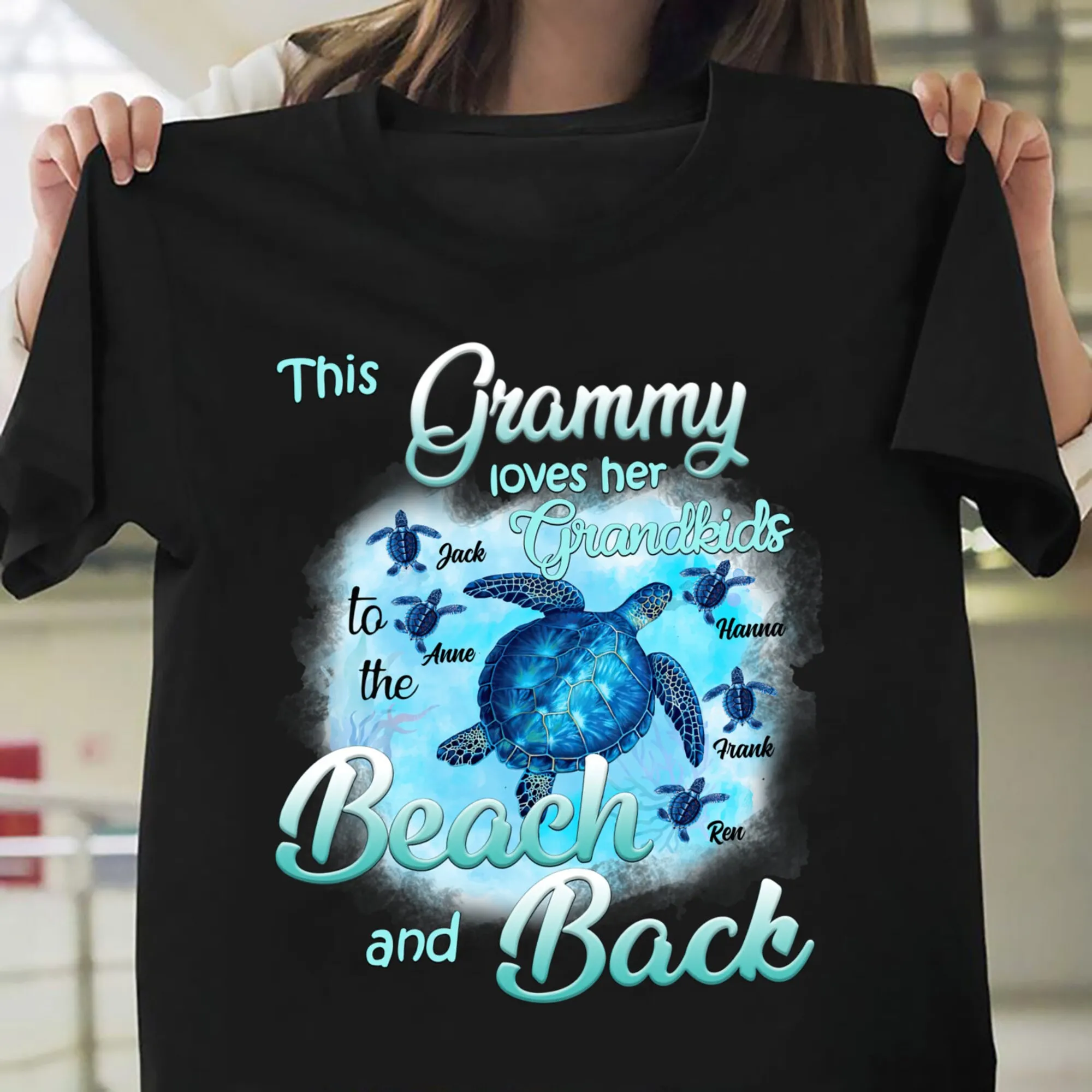 This Grandma Loves Her Grandkids To The Beach And Back T Shirt Turtle Summer For Custom Nana Mimi Gigi Mother'S Day