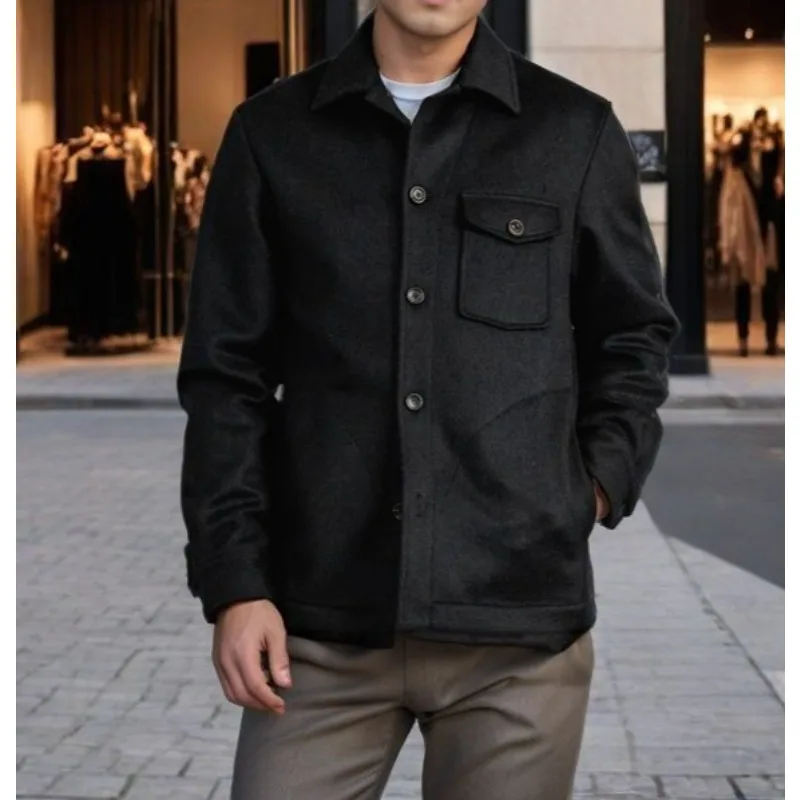 Autumn and Winter New Men's Clothing Multi-pocket Woolen Coat Jacket Single-breasted Solid Color Men's Woolen Coat Top
