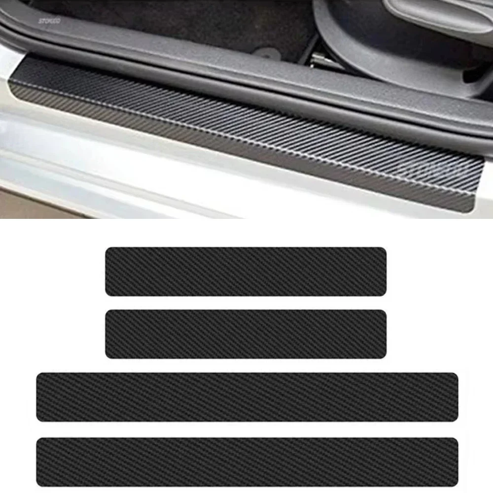 4PCS Car Universal Soft Carbon Fiber Leather Sticker Auto Threshold Protection Film DIY Paste Waterproof Anti-scratch Strips