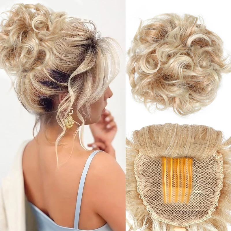 Peça sintética do pão do cabelo para mulheres, Grande pente bagunçado do pão, Pedaços do cabelo, Cordão