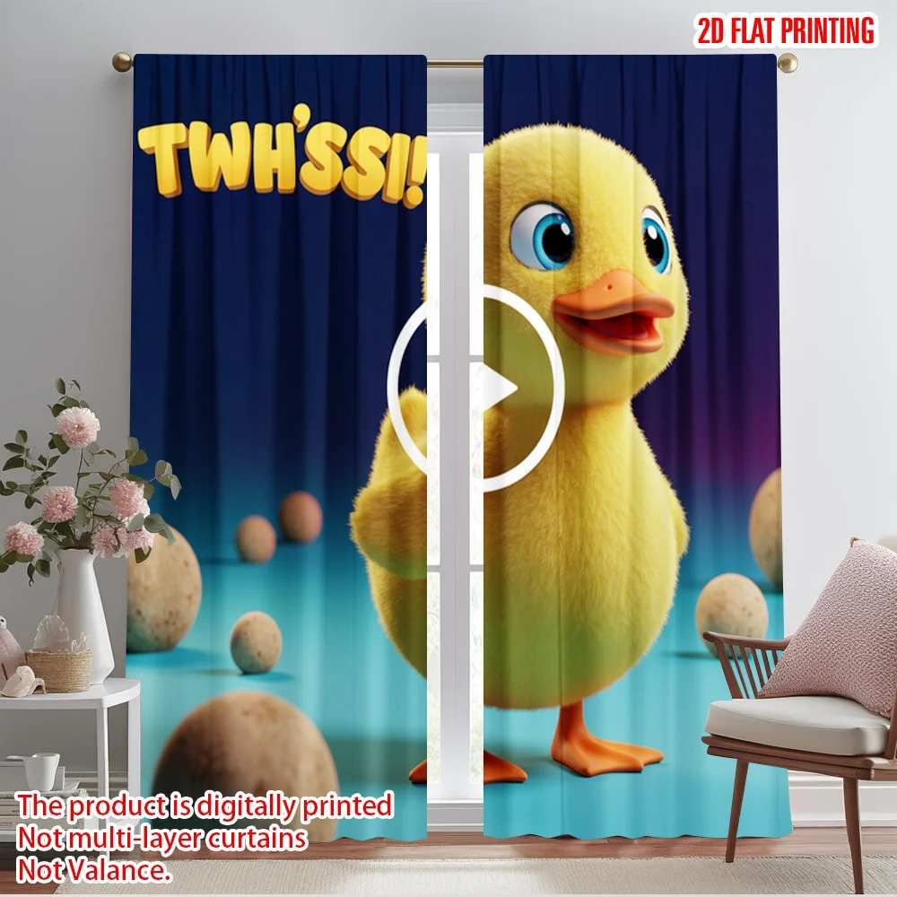 

2pcs 2D flat printing Scene Curtains Whssiy Cute Duckling Polyester Without Electricity Family Party Use for Holiday Family