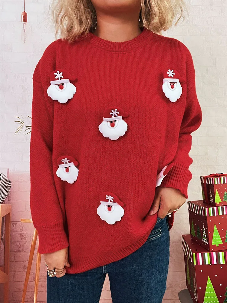 

New round neck casual and comfortable sweater for autumn winter Christmas New Year's women's long sleeved warm knit sweater