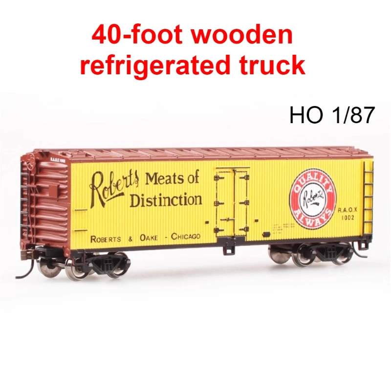 

HO Type 1/87 Toy Carriage American Series 40 Feet Simulation Metal Wheels Van Yellow Wooden Refrigerated Truck Train Model