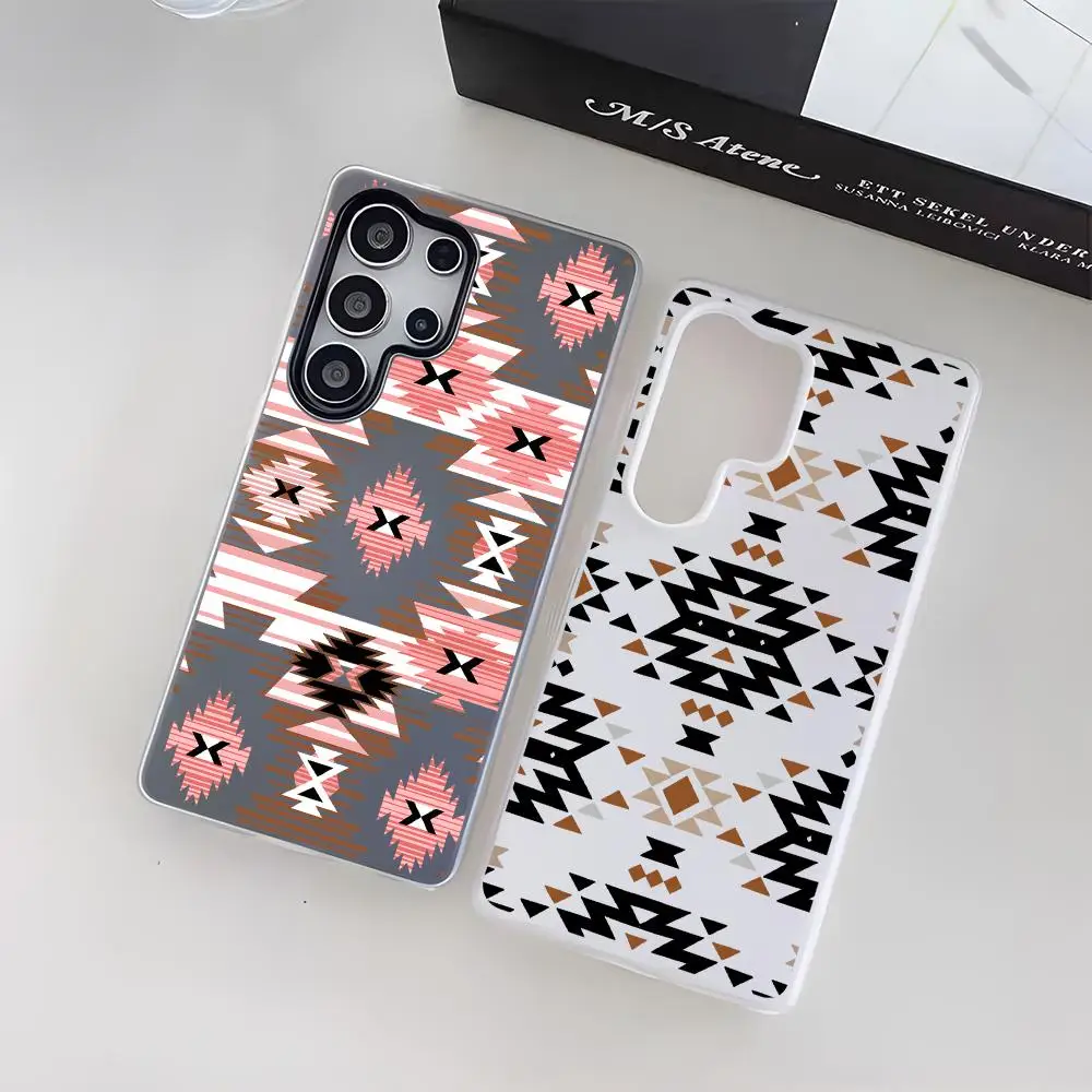 Aztec Geometric Weave Phone Case For Samsung Galaxy S25 S24 S23 Ultra Jelly Clear Case Soft TPU 2-in-1 Shockproof Cover