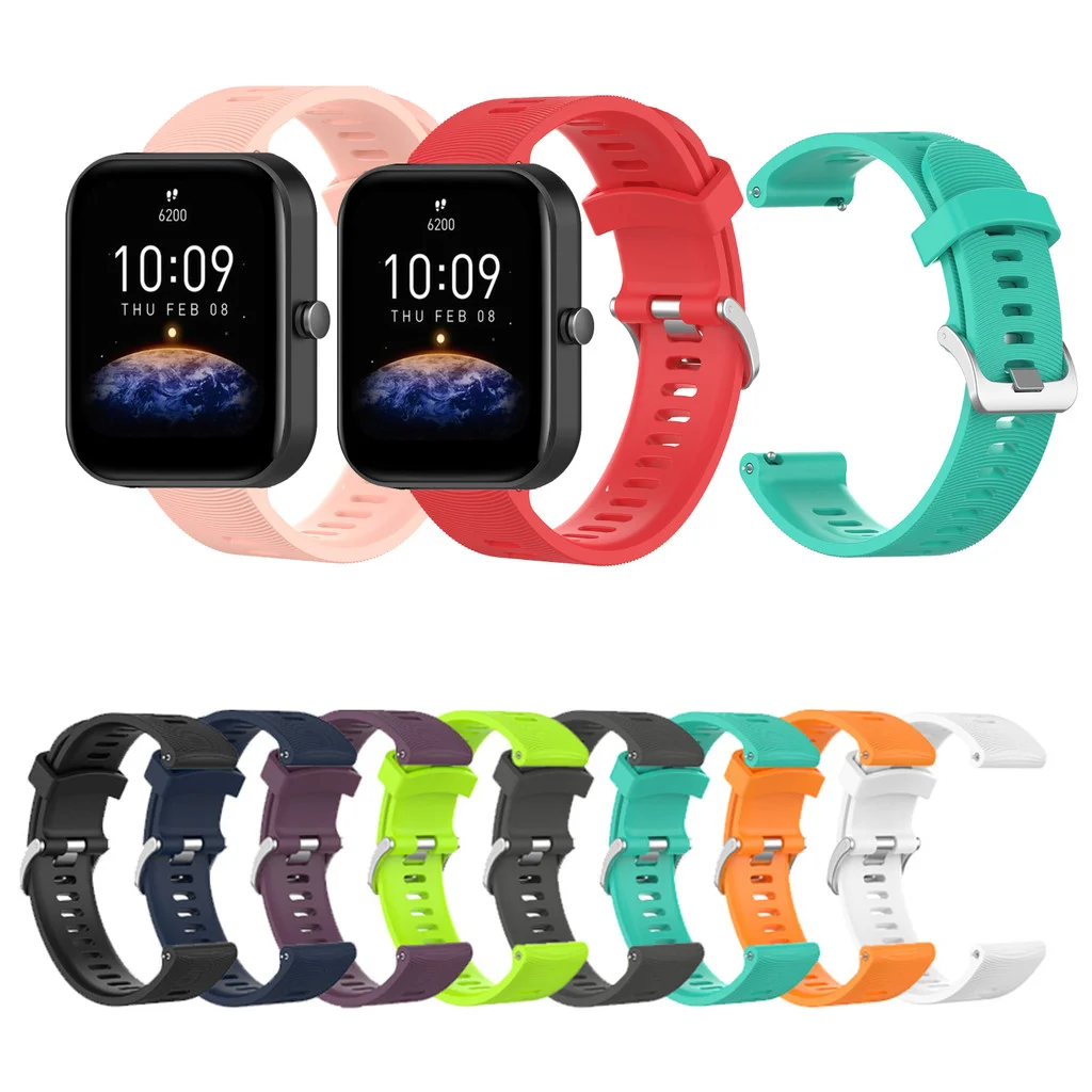 

Силиконовый ремешок для часов 20 мм, классический ремешок с металлической пряжкой для Huami Amazfit Bip 3 Pro U Pro S Lite Active 2, аксессуары для умных часов