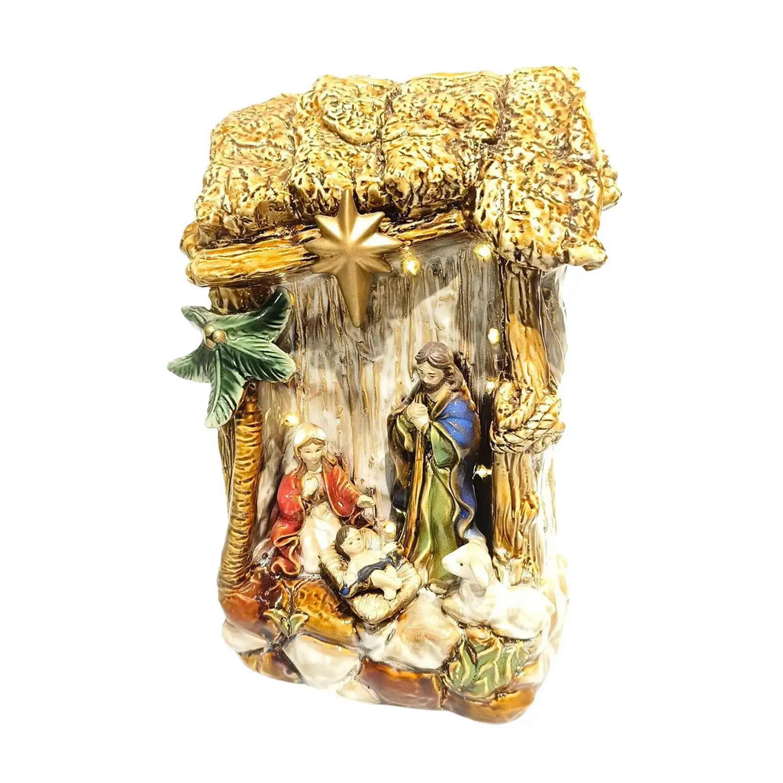 Nativity Scene Set Virgin Mary Figurine LED Lamp for Church Office Decor