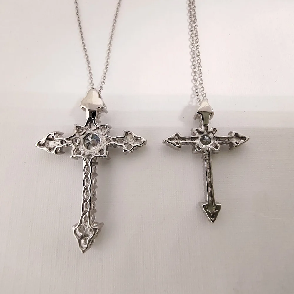 Luomansi 0.5/1CT D Color Moissanite Cross Necklace Passed the Diamond Test S925 Silver Fine Jewelry Party Birthday Gift