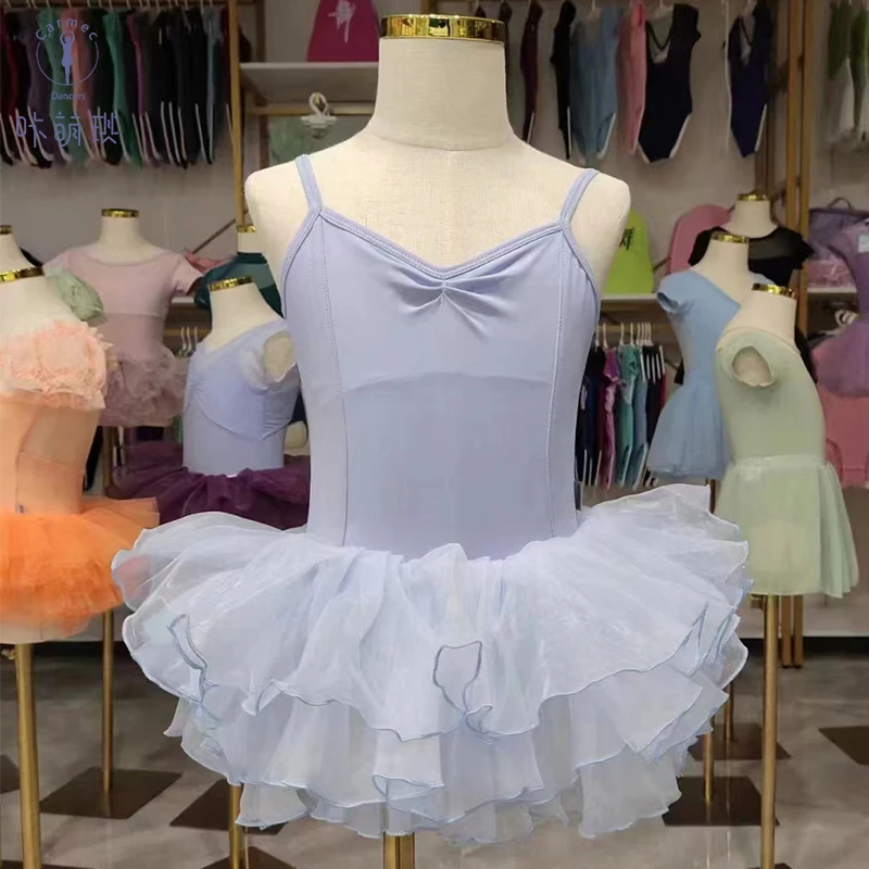 Traje de entrenamiento de falda de gasa de Ballet para niñas, vestido de tirantes de princesa, disfraz de rendimiento de Ballet