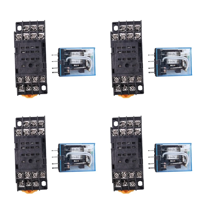 

4X HH54P DC 12V Coil 4PDT 14 Pins Electromagnetic Power Relay DYF14A Base