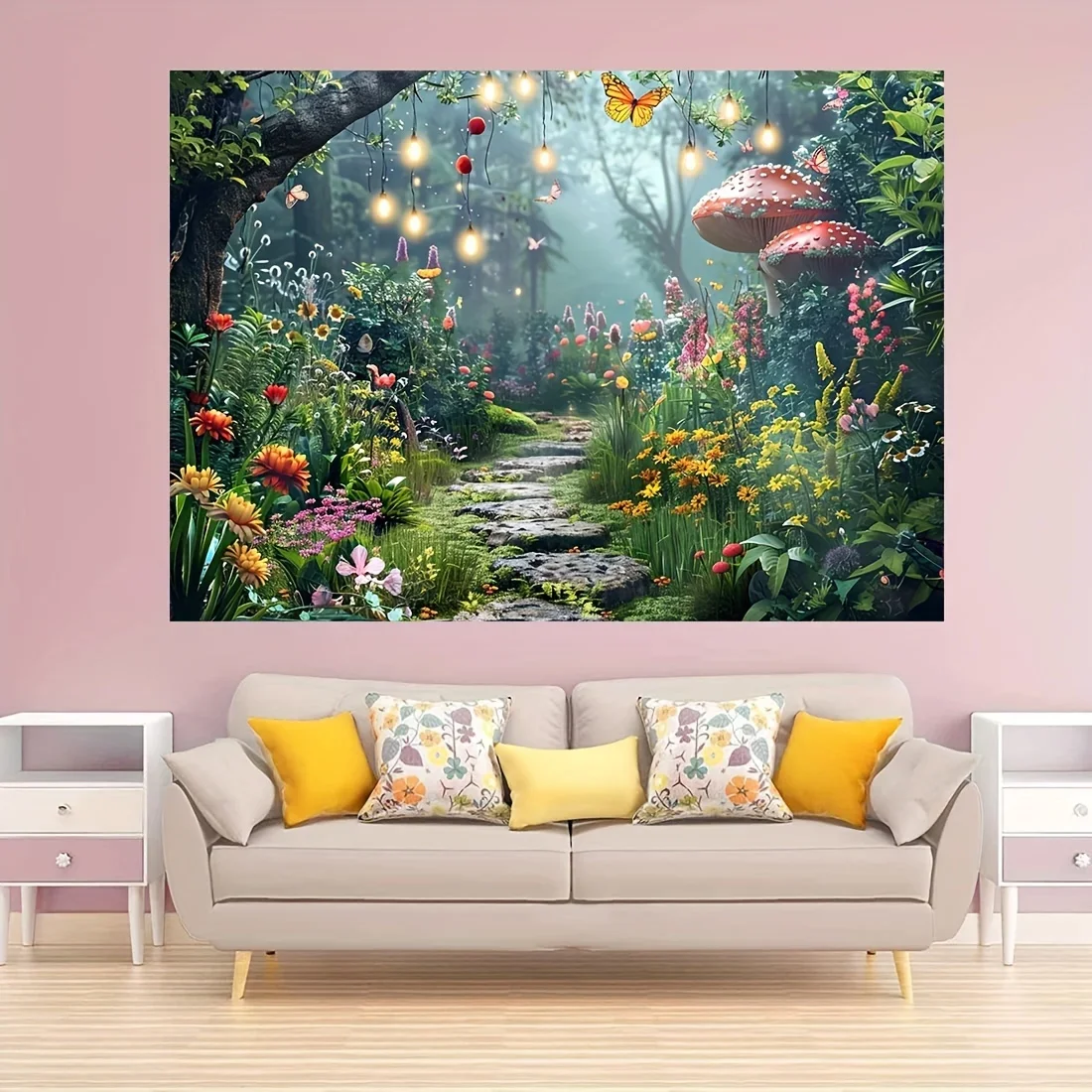 A fairyland forest background in spring, a dreamland of fairy tale fantasy, a natural photography background, a birthday party