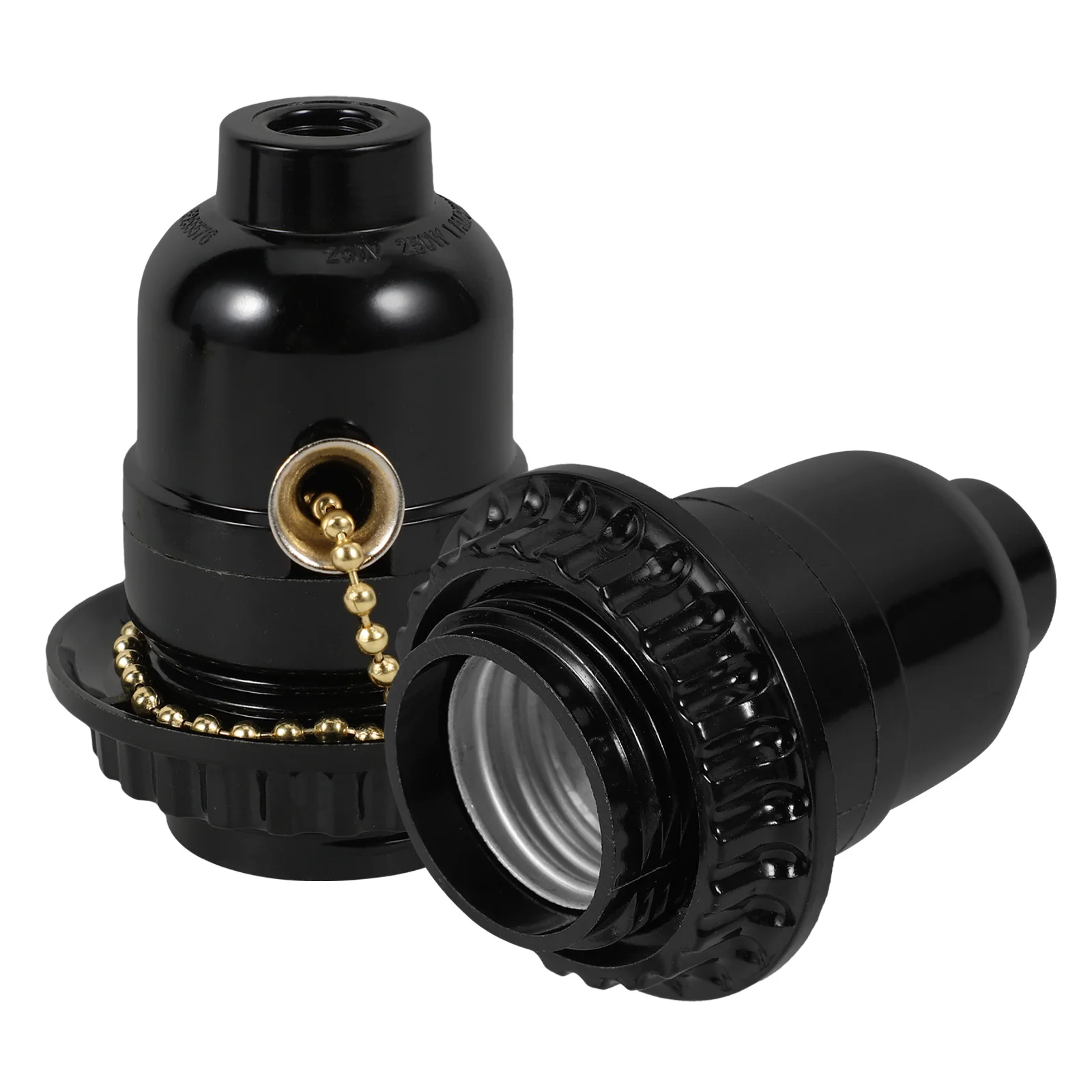 

2Pcs Black E27 Lamp Base Adapter Plastic Lamp Holder Screw Socket Pull Switch Ring Thread Compatible Lampshade