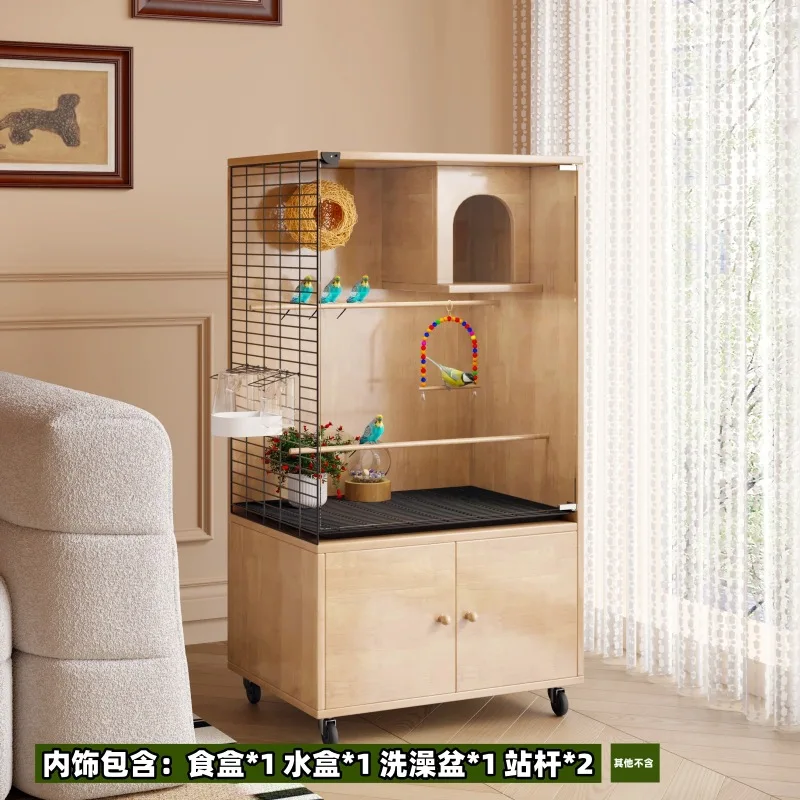 

Solid wood parrot bird cage household large space tiger skin Xuanfeng small sun special cage luxury villa insulation