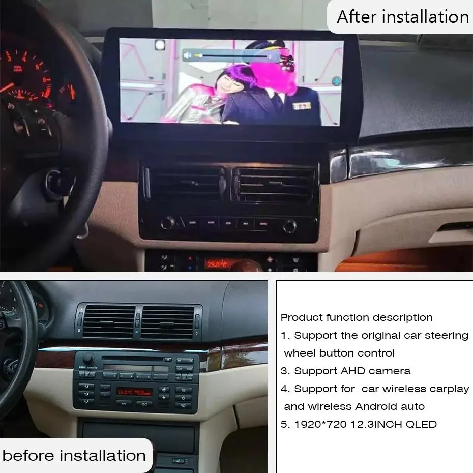 أندرويد 14 سيارة Carplay 12.3 بوصة لسيارات BMW 3 M3 E46 1999-2005 سيارة مشغل وسائط متعددة نظام تحديد المواقع والملاحة راديو السيارات رئيس وحدة الوسائط المتعددة