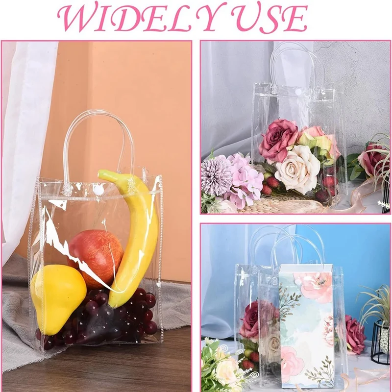 10Pcs Transparent Gift Bags With Handles Waterproof PVC Shopping Bags For Jewelry Candy Perfume Christmas Gift Wedding Durable