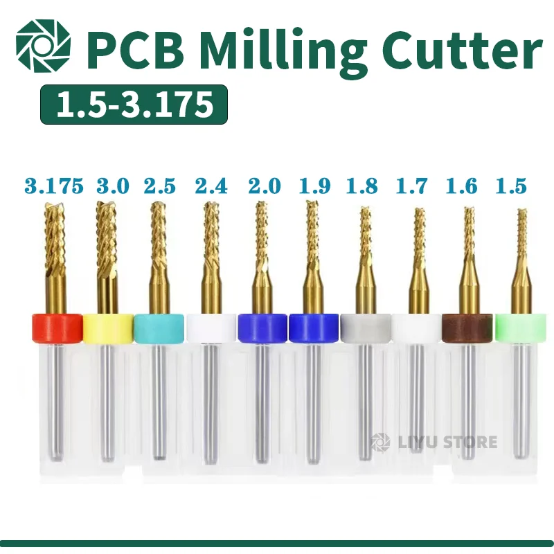 PCB Carbide Milling Cutter Set 0.6-1.5mm End Mill Bits 3.175mm Shank Crude Corn Milling Cutter For Circuit Board