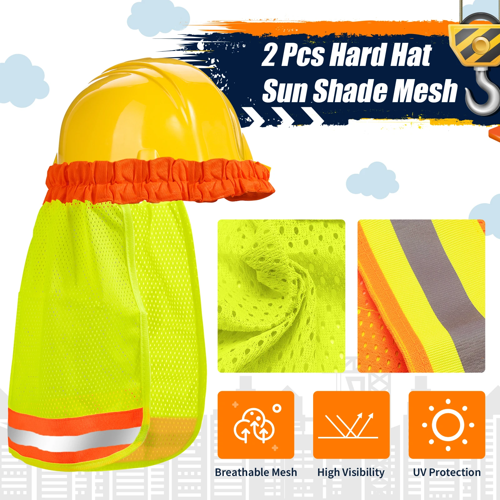 Safety Helmet Protective Neck Reflective Shade Workplace Sun Cap Summer Hard Hat Reflective Stripe Useful Worker Hat