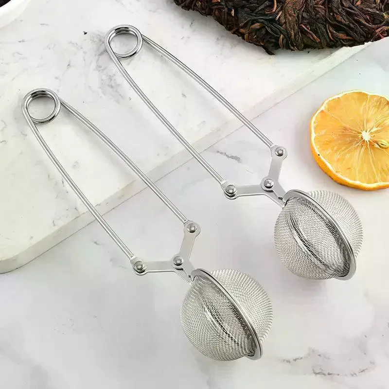 Stainless Steel Mesh Tea Ball Infuser Spoon Fine Filter Strainer For Loose Leaf Tea With Squeeze Handle Silver