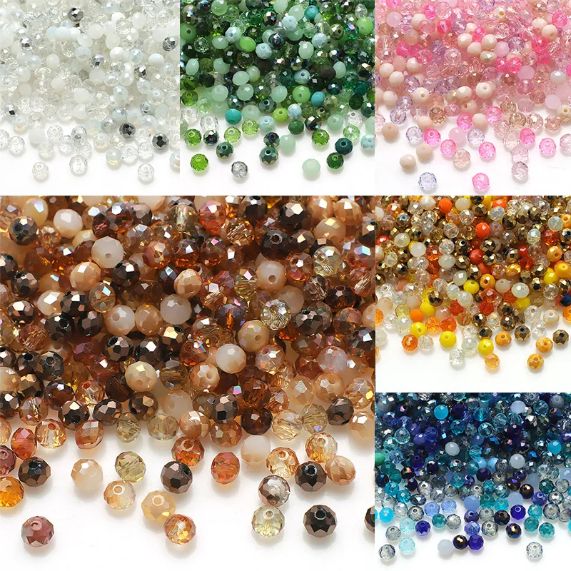 4mm 500pcs/6mm 200pcs/8mm 100pcs Mixed Rondelle Faceted Crystal Glass Beads Loose Spacer Round Beads for Jewelry Making