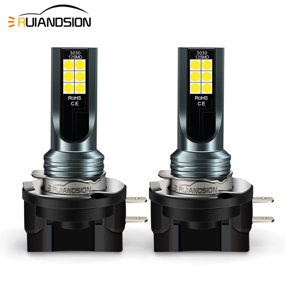 

RUIANDSION H11B H8B Car Head Light Bulb Auto Fog Lamps 12Leds 3030SMD 800Lm 10V-30V 12V 24V White 6000K For KIA Ford