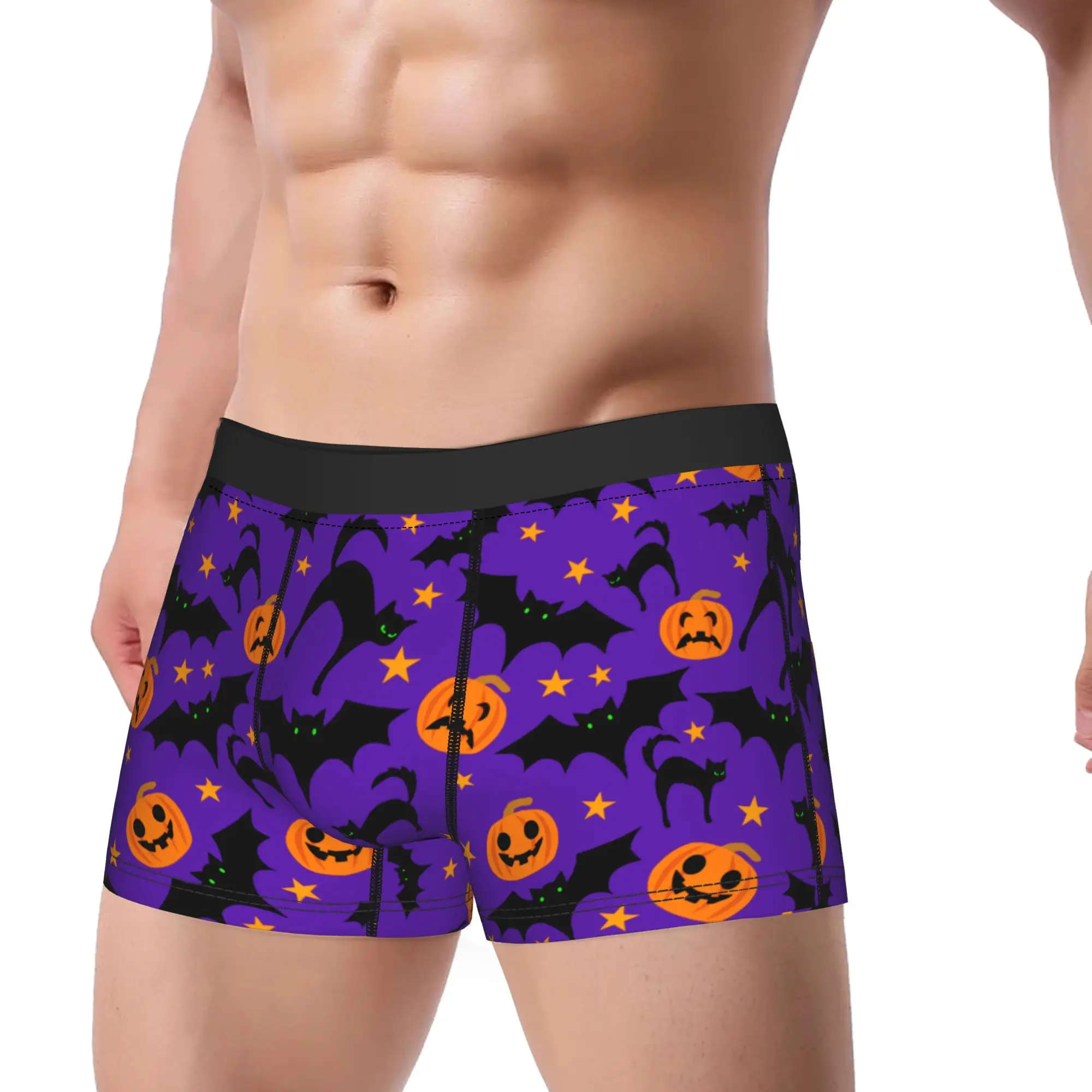 Men's Halloween Pumpkins Bats Witch Cats Long Underwear  Humor Boxer Briefs Shorts Panties Male Soft Underpants M-XXL