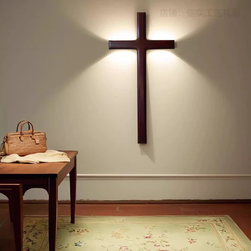 

Burgundy solid wood cross 55cm living room wall hanging wooden decoration housewarming gift wedding cross