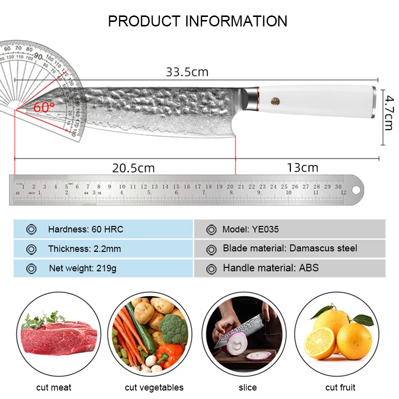 XITUO Hammer Pattern 67 Layer Forging Damascus Kiritsuke knife Cut Meat Kind Vegetable And Fruit Double Steel ABS White Handle