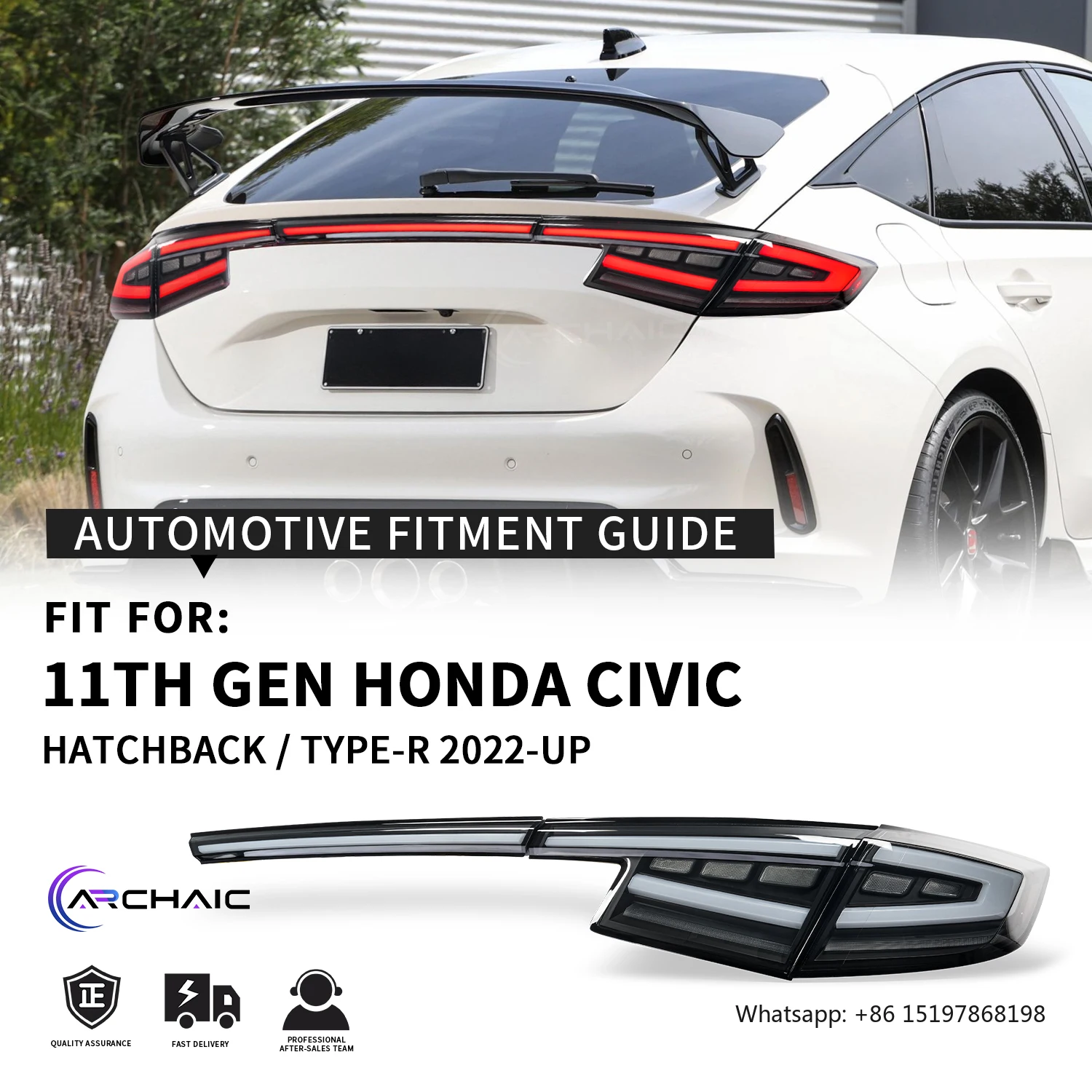 المصابيح الخلفية LED القديمة لـ 1th Gen Honda Civic مصباح خلفي للسيارة 2022-2025 مصباح سيارة هاتشباك FL سلسلة Type-R ضوء خلفي #5
