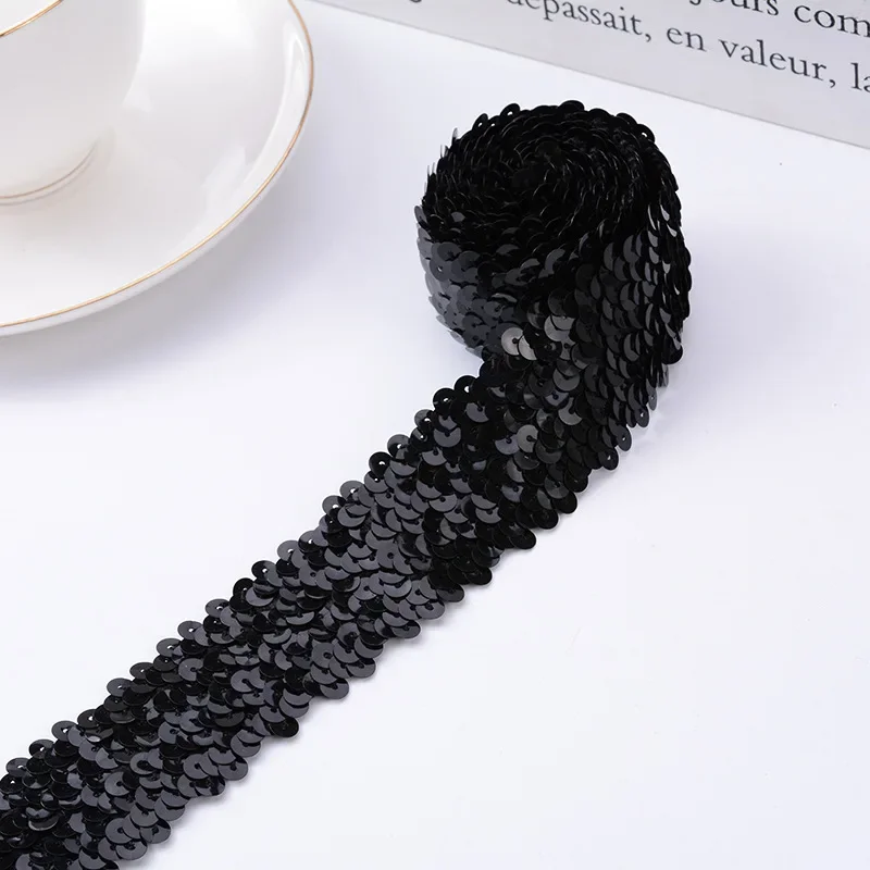 Lace Sequin Black 3cm Stretch Fabric Elastic Lace Trim Ribbon Stretched Paillette DIY Sewing Headwear Clothing Accessories 1yard