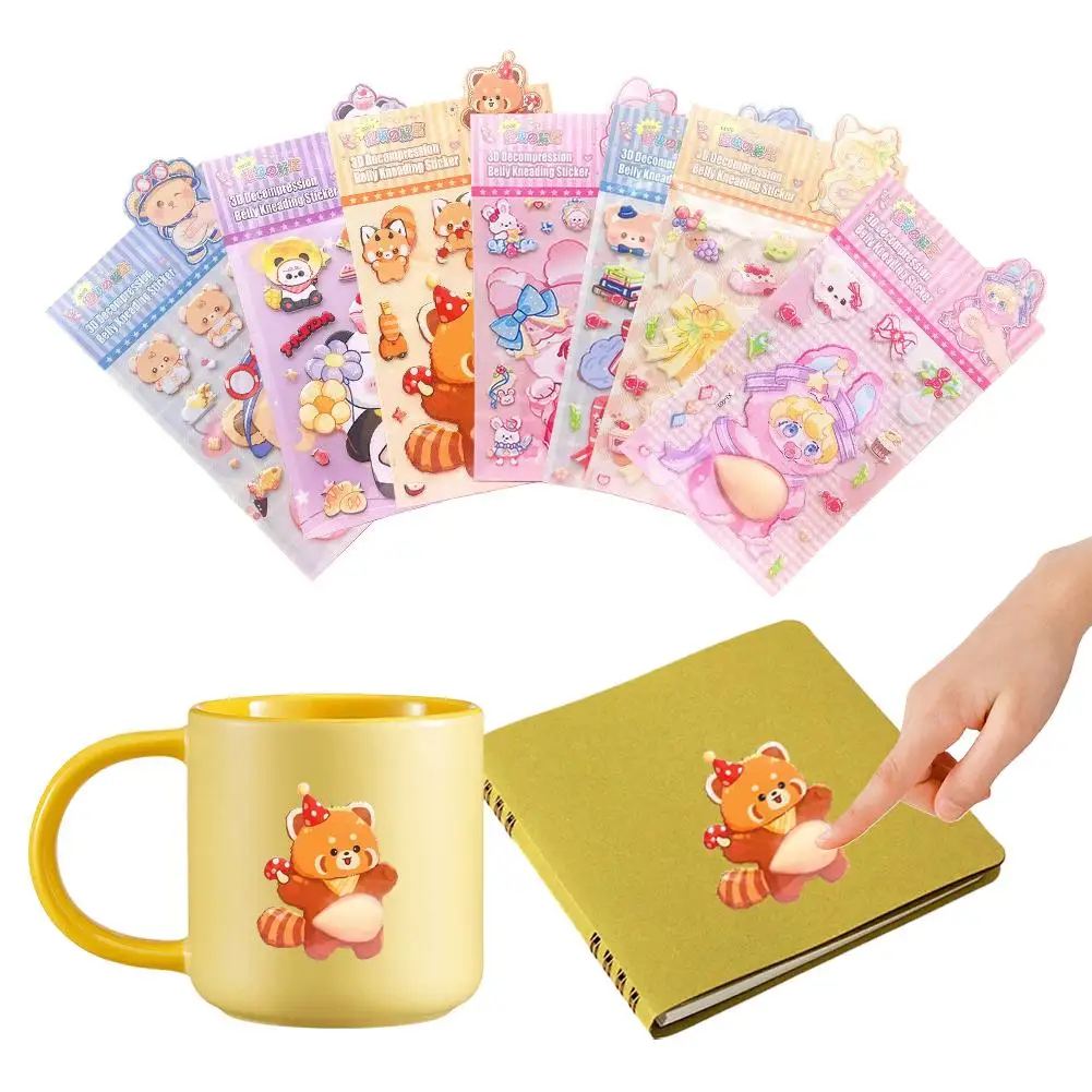 1Pcs PP Aufkleber Cartoon Weiche Nette Bauch Kneifen und Entspannung Aufkleber Kaninchen Tier Panda Furong Haut 3D Aufkleber Kreative