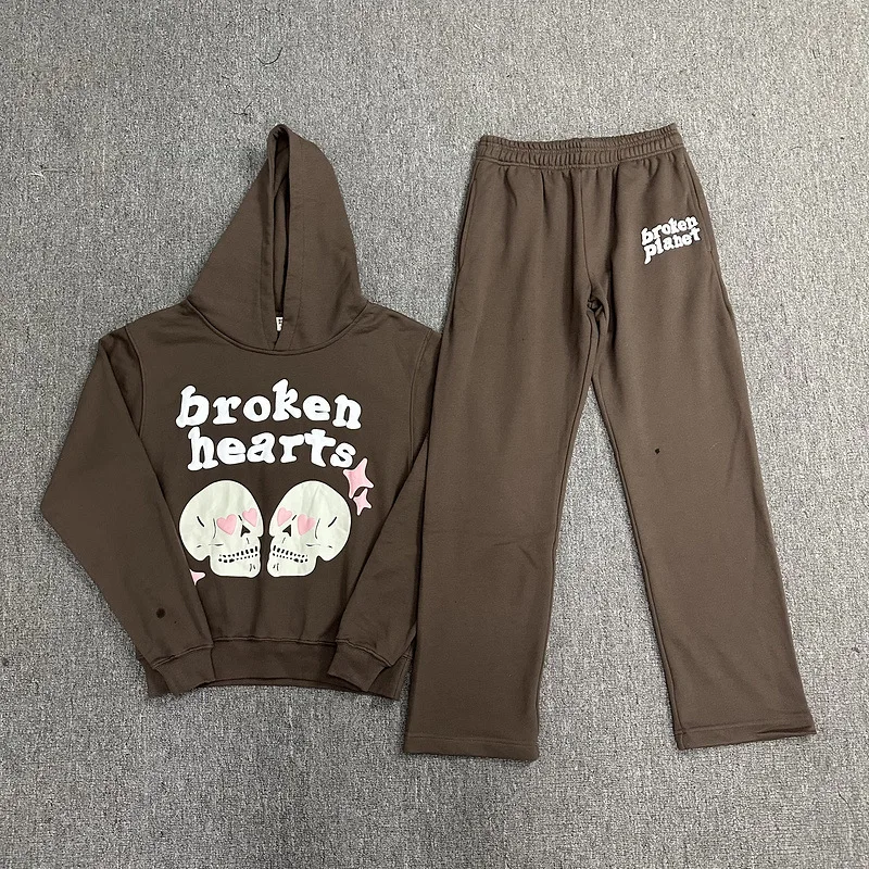 Classic Harajuku broken planet suit printed letters American street men and women hip hop y2k hooded sweatshirt straight pants