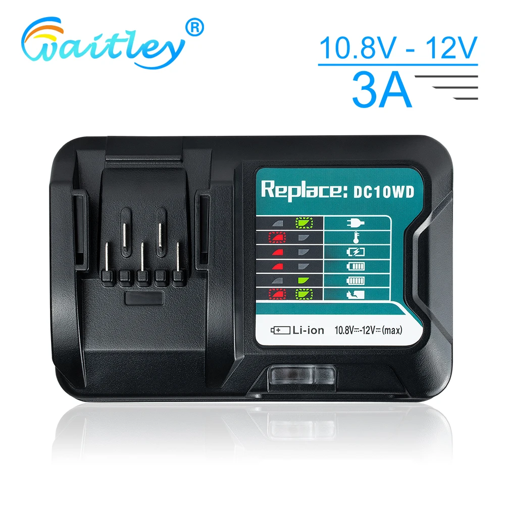 Schnelles Akkuladegerät für M*k*ta 10,8V 12V Werkzeugakkus, Modell DC10WD BL1015 BL1016 BL1021B BL1041B, 40W 3A Stromstärke, EU-Stecker
