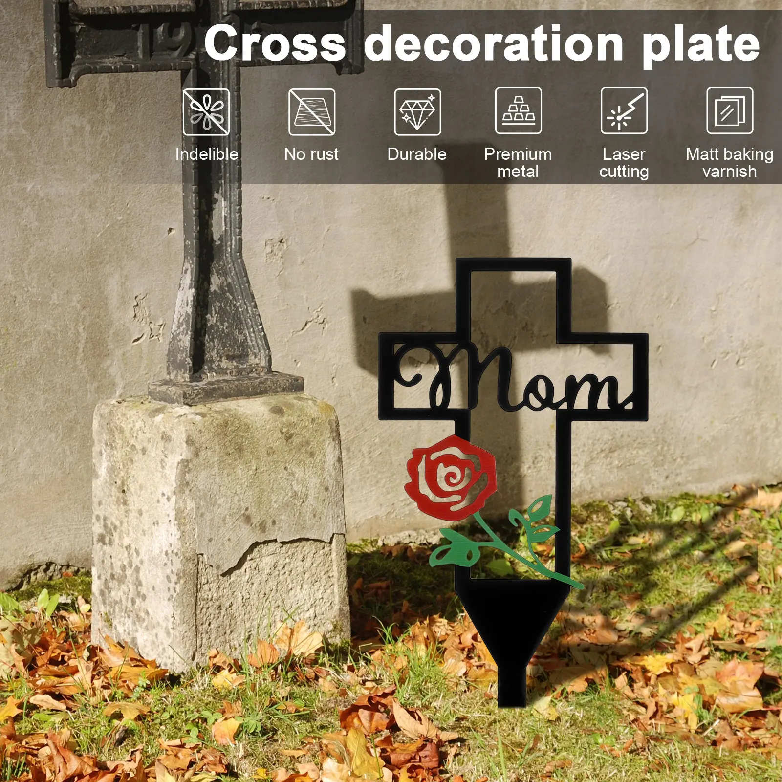 Cemetery Garden Stakes Metal Cross Tombstone Memorial Stakes For Decoration Tombstone Marker Cross Plaque